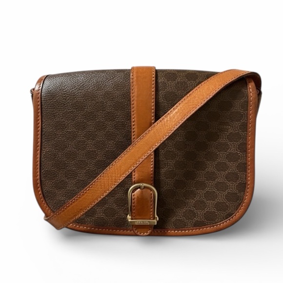 Celine Macadam Folco Crossbody Messenger Bag Brown Leather Trim